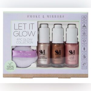 SMOKE & MIRRORS -4PC Glow Collection Liquid Highlighter, Blush, Bronzer & Sponge
